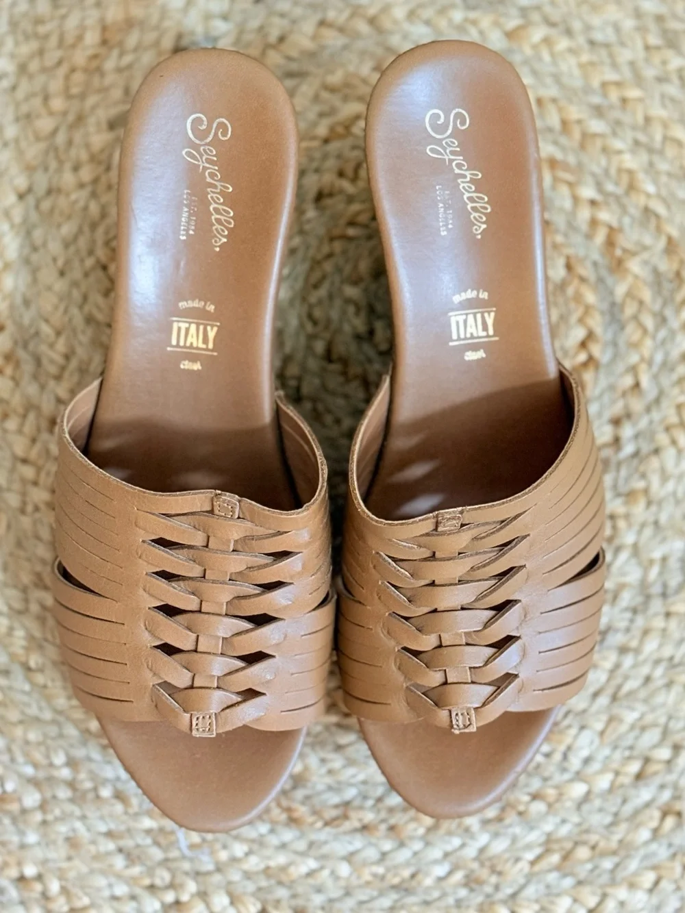 🌾 Seychelles Woven Platform Slide -‎ Brown